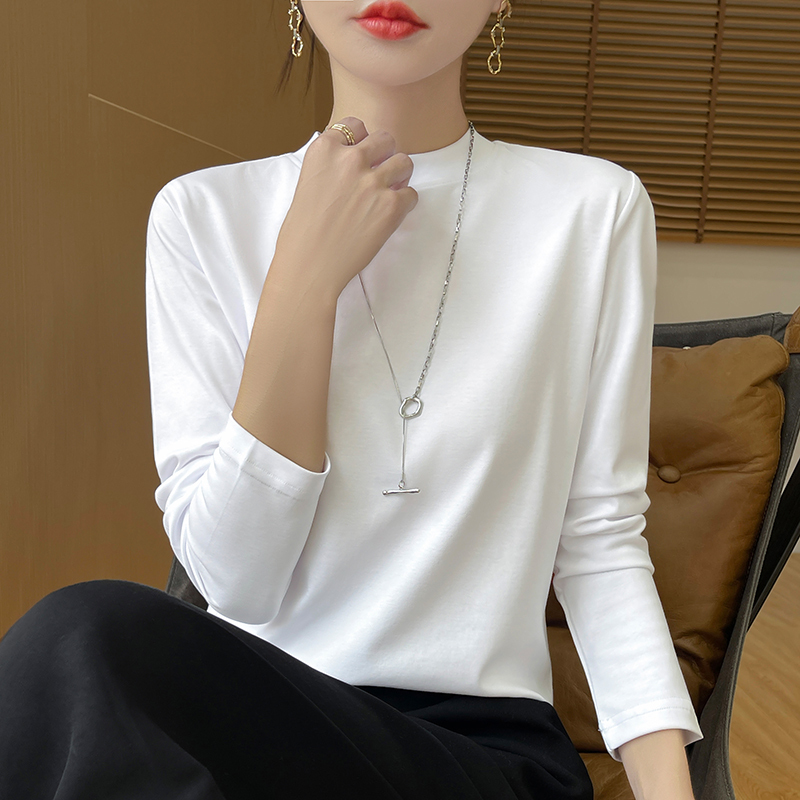 2026 Spring/Summer/Autumn New Long-Sleeve Half-Turtleneck Pure Cotton T-Shirt for Women, Loose and Versatile, Autumn Warm Base Layer Sweatshirt