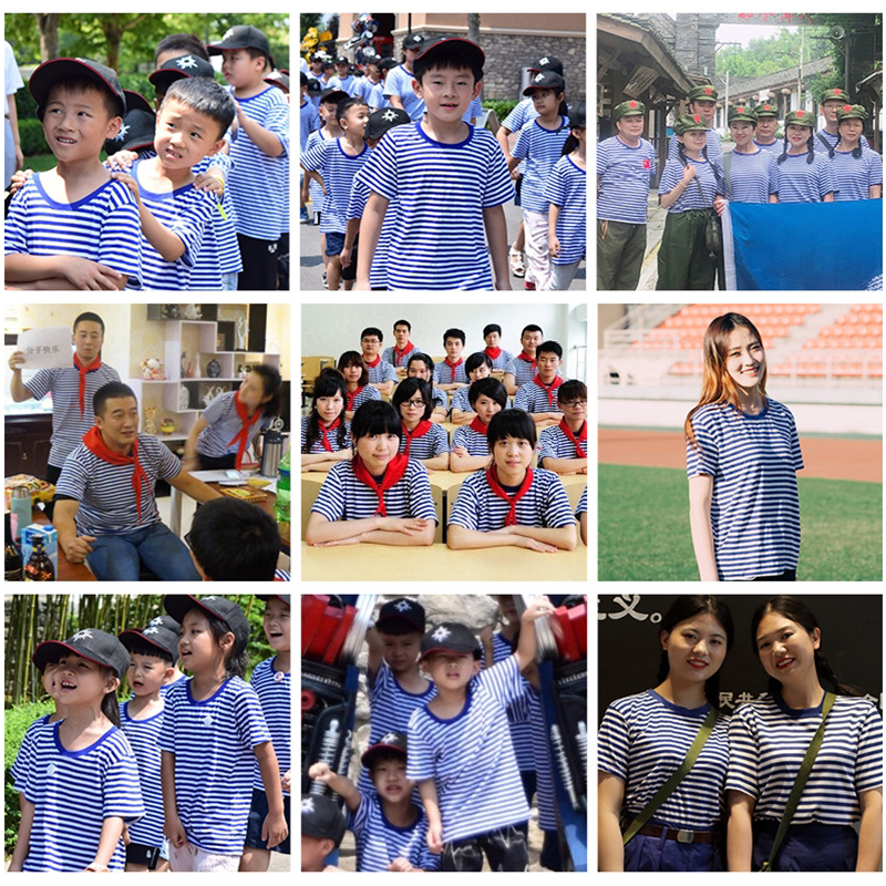 Marine physical fitness training suit sea soul shirt round neck T-shirt short-sleeved shorts army physical fitness uniform military training blue and white striped cotton