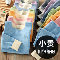 De velvet childrens thermal underwear set seamless plus velvet boys and girls autumn clothes long pants thickened baby autumn and winter self-heating
