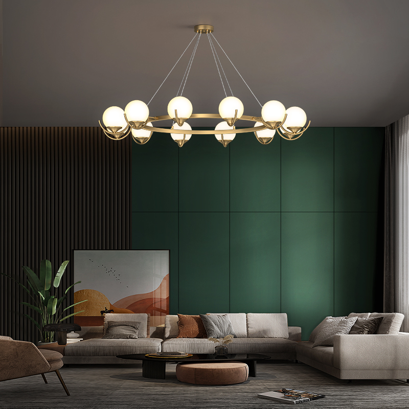 Living room chandelier all copper postmodern minimalist creative atmosphere bedroom study small apartment glass ball Nordic lamps
