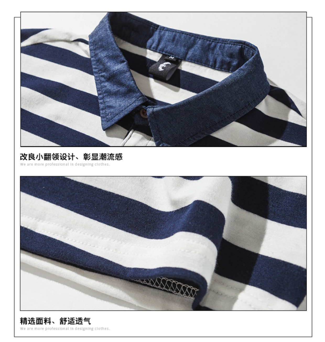 Kurokawa Mountain Summer New Tee Nhật Bản Áo thun sọc nam Giới tay áo ngắn Slim Tide Men Cotton đứng cổ áo thun áo polo