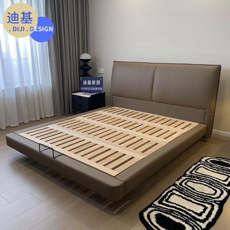 First-Layer Cowhide Italian Minimalist Bed, Double Master Bedroom Wedding Bed, Small Apartment Simple Modern Wedding Bed, 1.8m Guest Bedroom Bed
