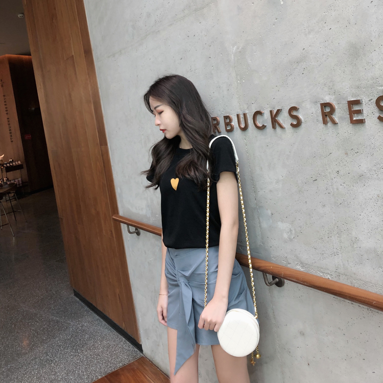 VK旗艦店 韓系時尚復古愛心印花不規則裙套裝短袖裙裝