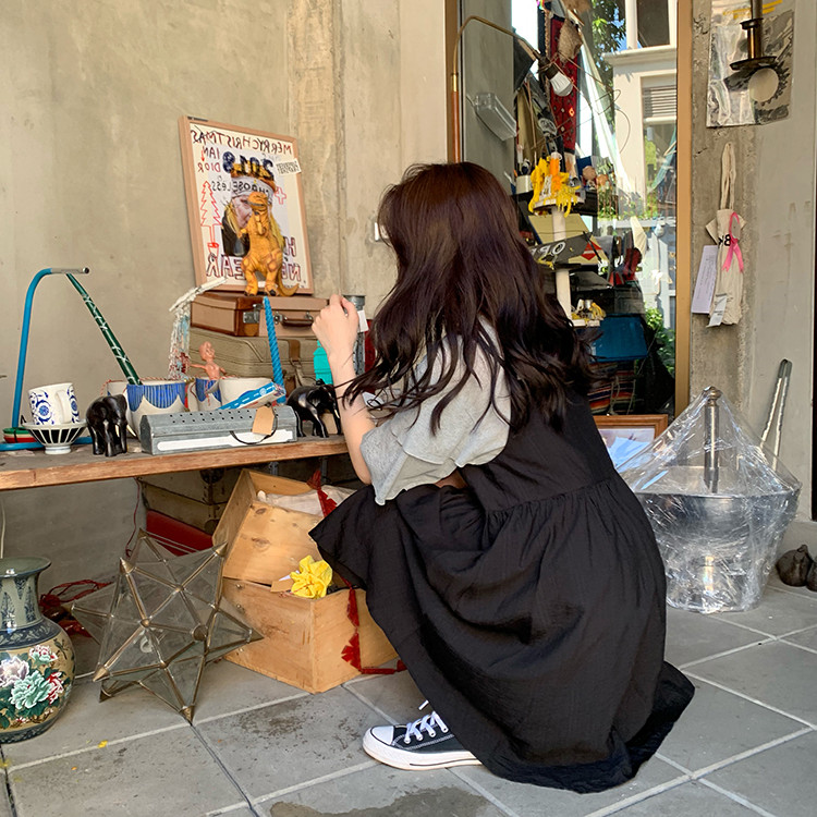 VK旗艦店 韓系小清新喇叭荷葉袖吊帶套裝短袖裙裝