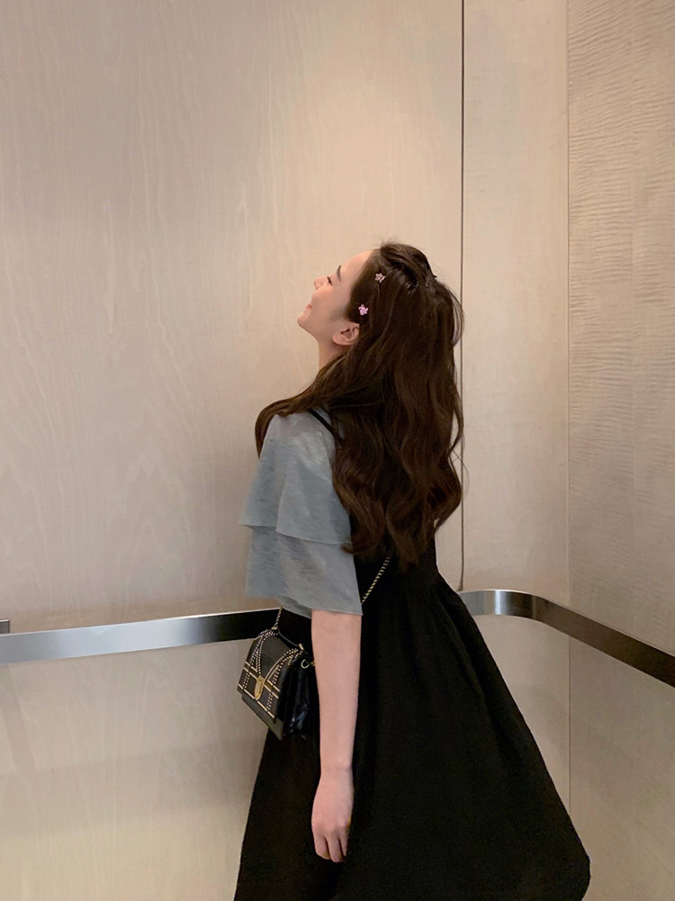 VK旗艦店 韓系小清新喇叭荷葉袖吊帶套裝短袖裙裝