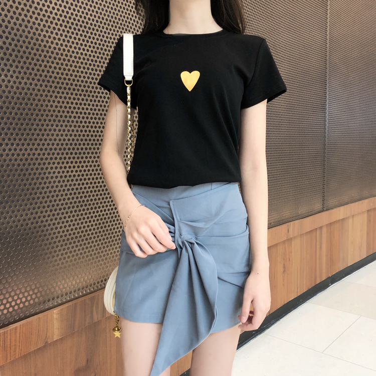 VK旗艦店 韓系時尚復古愛心印花不規則裙套裝短袖裙裝