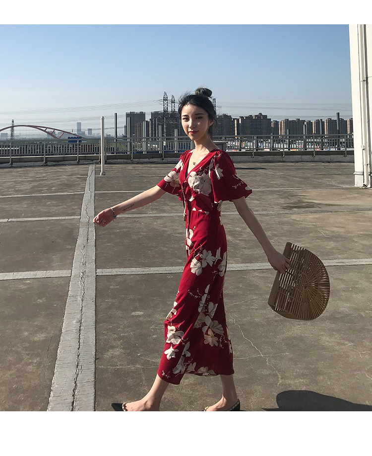 VK旗艦店 韓國風復古女甜美碎花連身褲套裝短袖褲裝