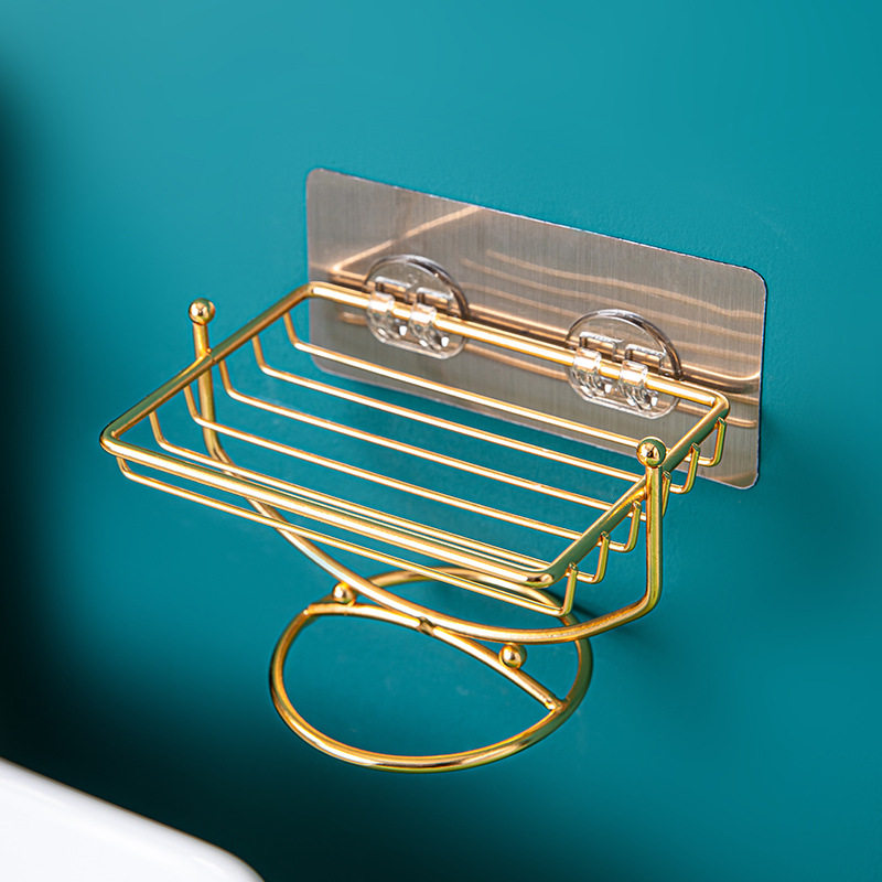 Stainless steel soap box shelf drain cosmetic room creative punch-free rack household wall-mounted soap box