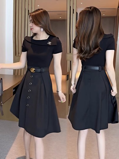 连衣裙假两件女夏装2025今年流行新款时尚小个子洋气女装漂亮裙子