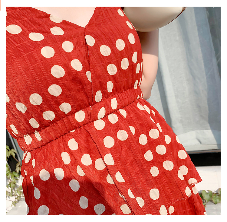 DABI 韓國風名媛細肩帶波點蛋糕v領時尚無袖洋裝 DABI 韓國風名媛細肩帶波點蛋糕v領時尚無袖洋裝