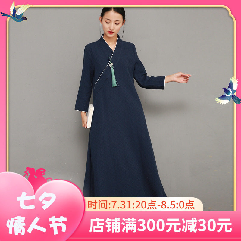 Red Dust-Chinese Autumn Winter Thickened plus suede Zen suit Tea Cotton Suit Woman Zen cotton clothes foreign coat wardrobes