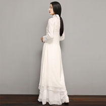 Xihua white Chinese style modified Cheongsam style Zen tea art clothing Zen clothing female literary and artistic national style dress suit