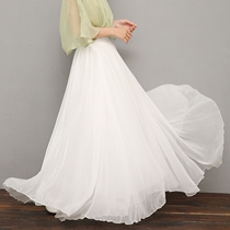 Jinghong Chinese style white long dress female Chinese retro fairy Zen tea dress dance dress large skirt skirt