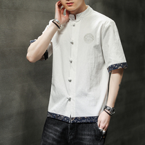 Linen short sleeve shirt mens thin Chinese style half sleeve Tang jacket youth thin cotton shirt coat men