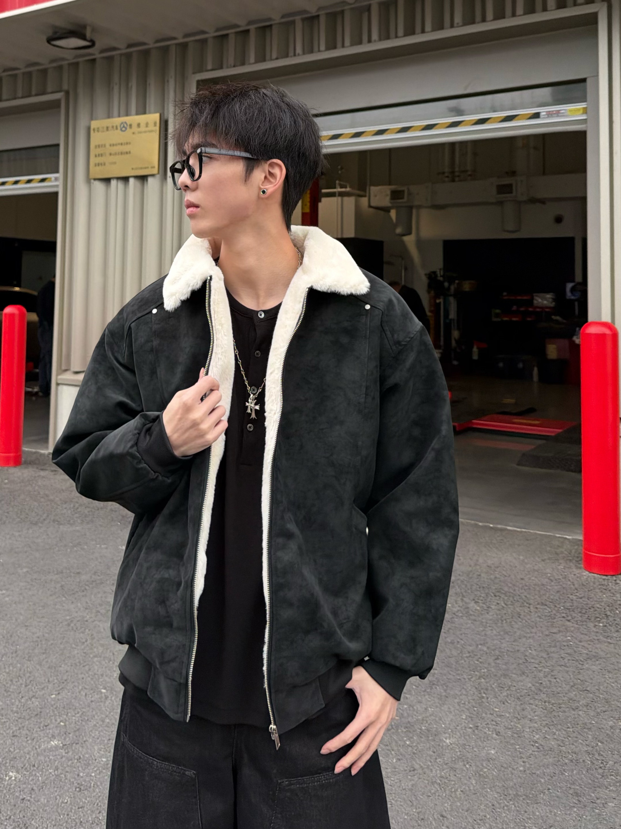 Men's Winter Cotton Jacket with Faux Rabbit Fur, Matte Pu Leather, Fleece-Lined, Thickened, American Retro Style, Warm Coat