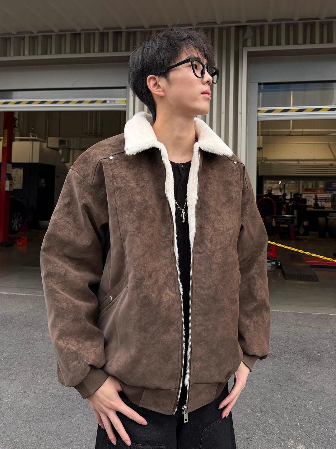 Men's Winter Cotton Jacket with Faux Rabbit Fur, Matte Pu Leather, Fleece-Lined, Thickened, American Retro Style, Warm Coat