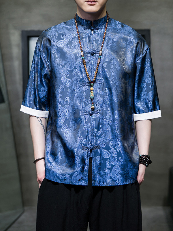 Ice Silk Short-Sleeved Shirt for Men, Summer Thin Style, Chinese Style Tang Suit, Youth Fashion, Quick-Drying Breathable Shirt, Large Size Jacket