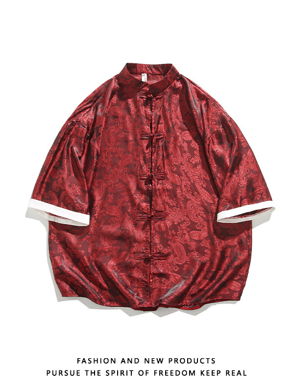 Ice Silk Short-Sleeved Shirt for Men, Summer Thin Style, Chinese Style Tang Suit, Youth Fashion, Quick-Drying Breathable Shirt, Large Size Jacket