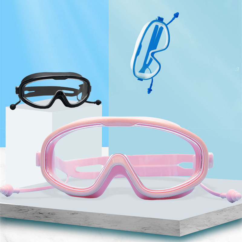 Swimming Goggles Waterproof Anti-Fog High Definition Male Lady Flat Light Electroplating Suit Large Frame Diving Swimming Glasses Swimming Cap Kit Equipped