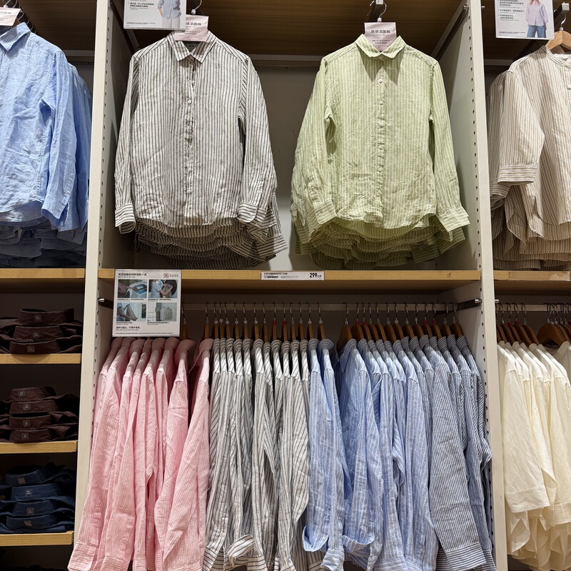 Uniqlo 483870 483869 Women's French Linen Striped Shirt/Long-Sleeved Shirt 26 Spring and Summer New Style