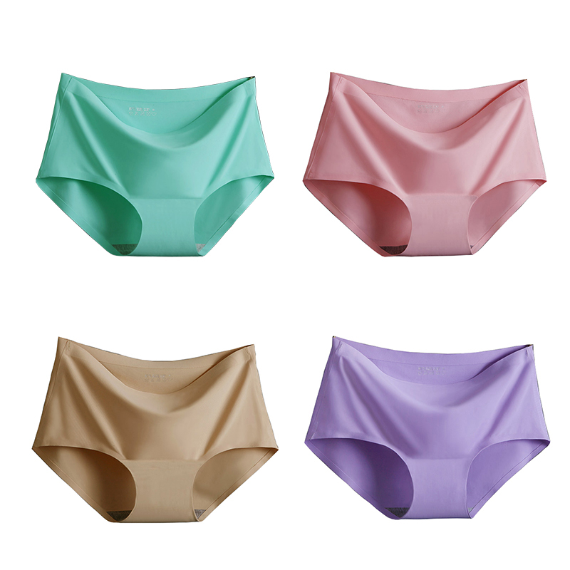 Traceless underwear women's cotton crotch piece ice silk fabric women's waist breathable briefs large size girls shorts
