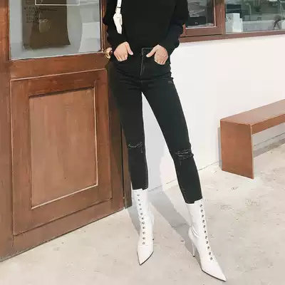 ITSNIKAR do old retro style broken hole jeans women wash high waist slim stretch leggings