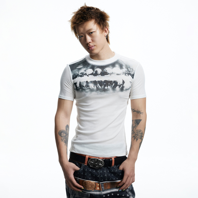 Dnd4Des Dental Drill Opium Dark Tight-Fitting Printed Stretch Slim Wool Blend Inner Layer Short-Sleeve T-Shirt