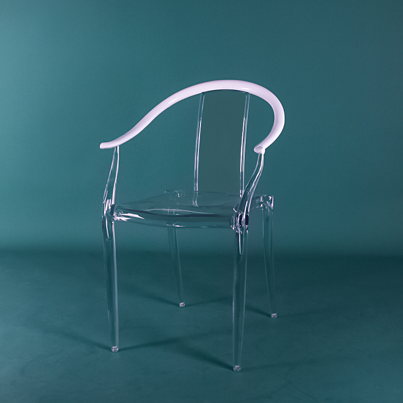 FAN QIANXI Oliver Sleek Transparent Dining Chair - White Armrest