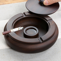 Ashtray Mens Creative Personality Trend Chinese Style Home Nordic Living Room Big multifunction Black Honolulu solid wood Tablet with lid