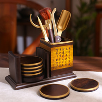 Pure Copper Black Sandalwood Kongfu Tea Accessories Suit Tea Spoon Raising Pot Pen Tea Lane 6 Six Gentlemen Tea Knife Tea Making Tool