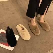 ITSK hairy shoe woman winter outside wearing a thick bottom warm and gush with a foot pedal bean-bean shoe