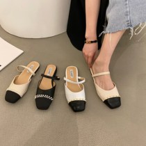 ITSK Shoes Children Baotou Half Slippers Outside Wearing Flat Bottom Small Scent Wind One Foot Pedal Sandals Sandals Single Shoes