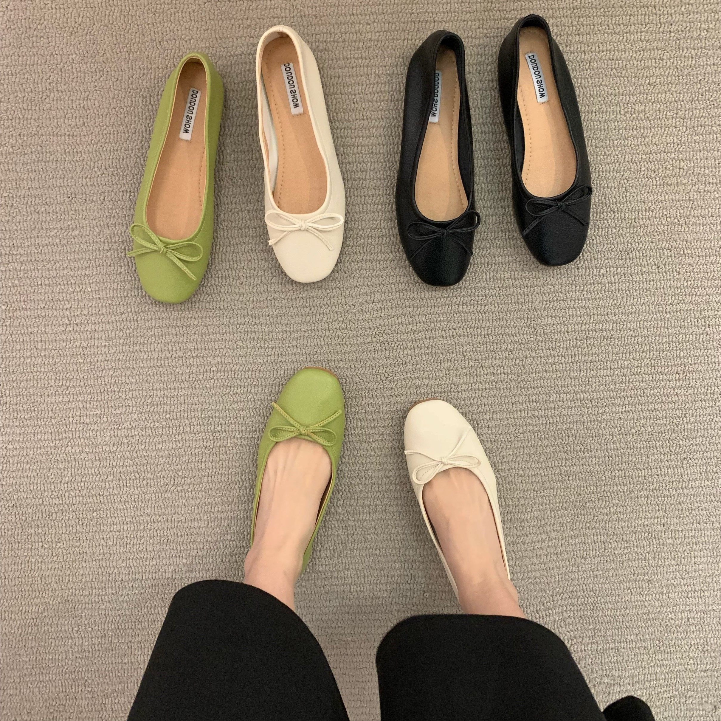 ITSK single shoes women's round toe shallow mouth flat bow late evening gentle grandma's shoes scoop shoes