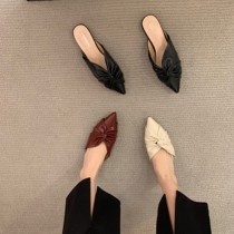 Too Woman Series -- ITSK -- Pointed Flat-bottomed Baotou Semi-Slipper Woman outside wearing a half-to-single shoe