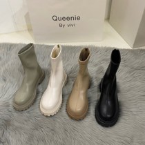 ITSK Inron thick bottom white Martin boots female autumn winter soft leather short boots