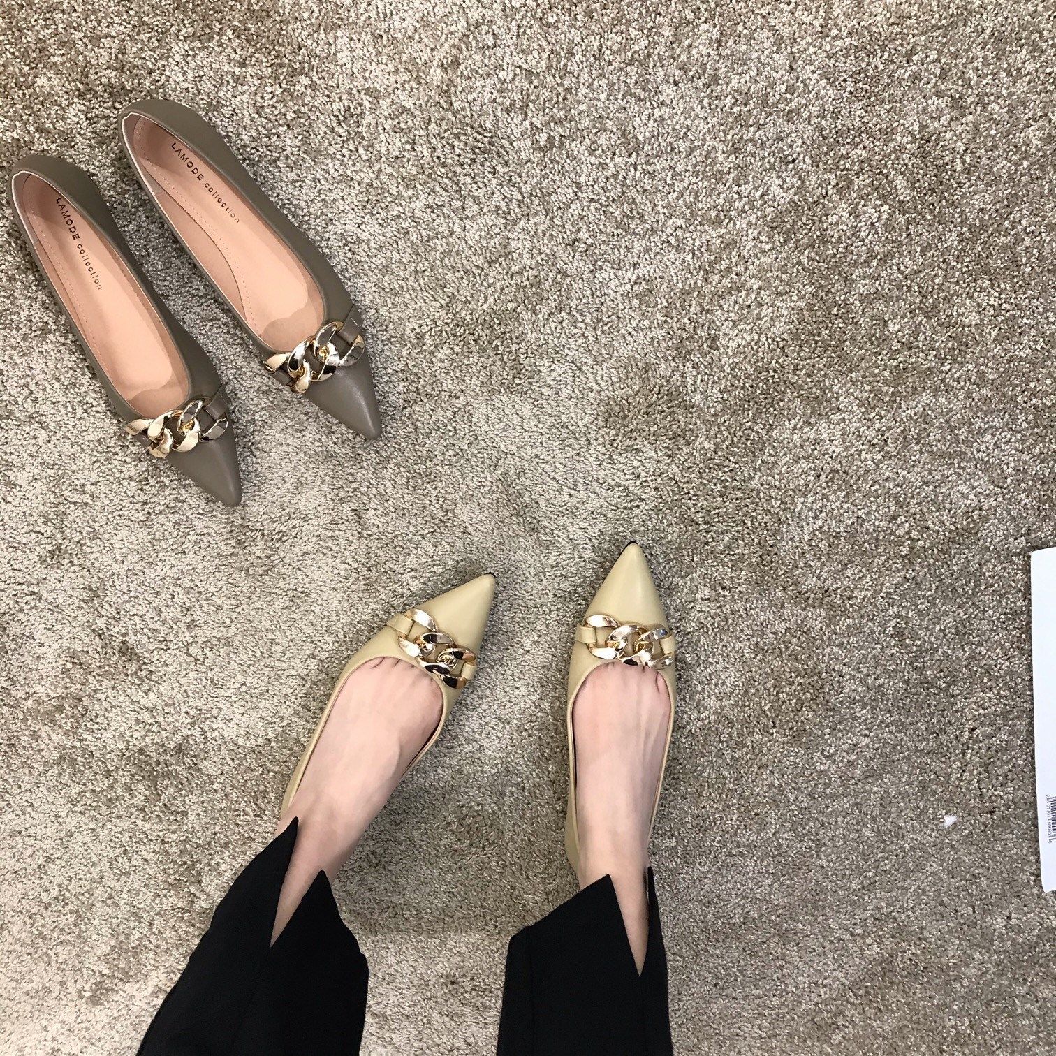 ITSK shoes women's single shoes french pointed toe shallow mouth flat thin black professional work women's shoes