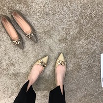 ITSK shoes womens single shoe style pointed shallow mouth flat bottom slim black professional working womens shoes