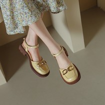 CLEAR WIND AND DEER-I T S K sandal womens style retro genuine leather Baotou with thick bottom Roman womens shoes