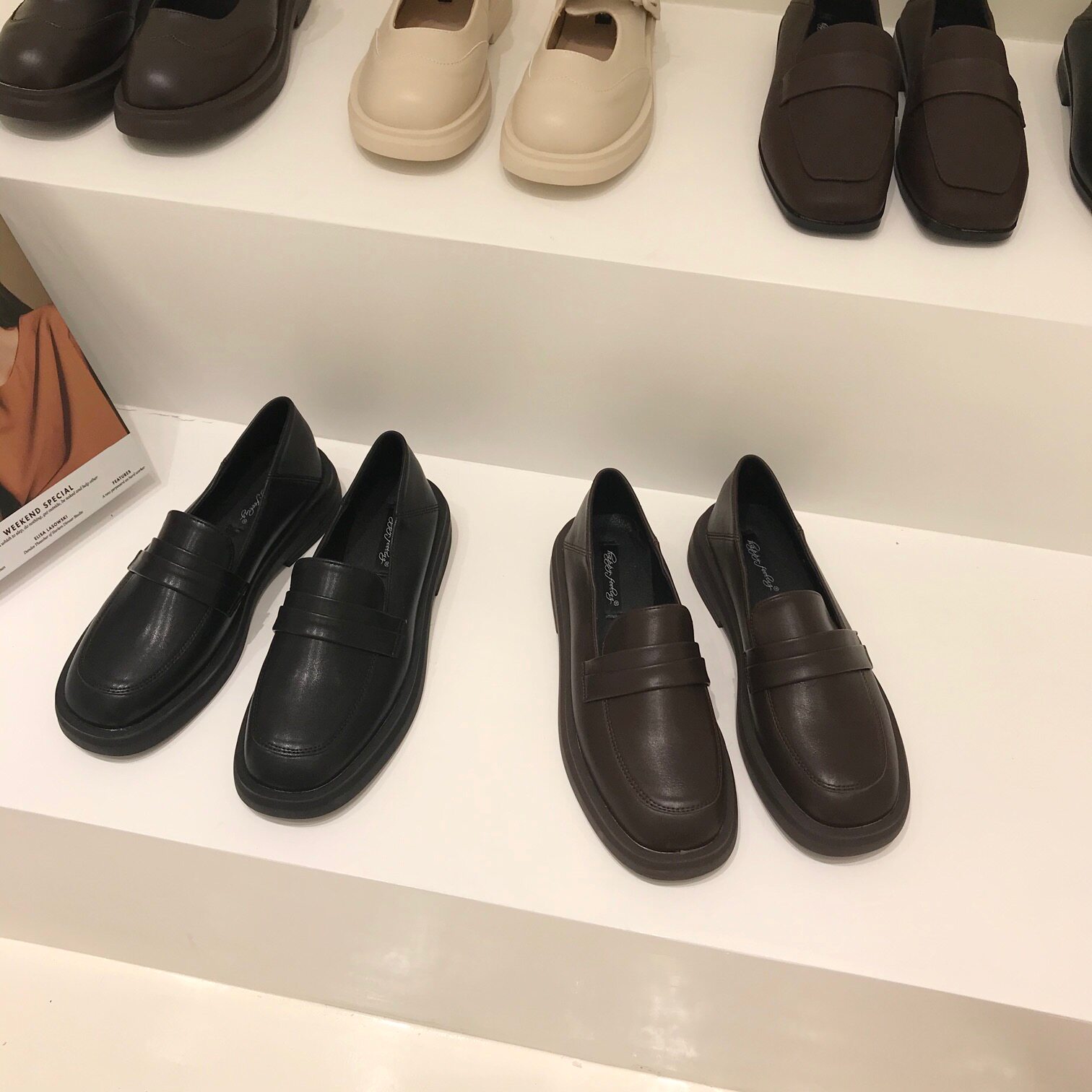 ITSK Lefu shoes female round head low heel with a foot of English wind black leather shoes