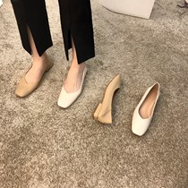 ITSK shoes womens single shoe square head light mouth flat bottom soft bottom comfortable and gentle grandma shoes bean-bean shoes