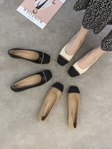 ITSK shoes womens single shoe small scent wind metal chain Soft bottom flat-bottomed square head shallow commuter womens shoes