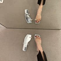ITSK cool slippers female summer outwear style flat bottom water drill toenails soft bottom transparent with sandals