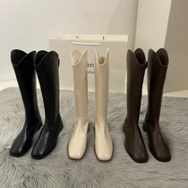 ITSK long boot female brown long cylinder boot though knee-high cylinder square head coarse heel rider boot