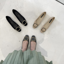 ITSK shoes womens single shoe square head light mouth flat bottom water drill soft-bottom bean-bean shoes driving womens shoes