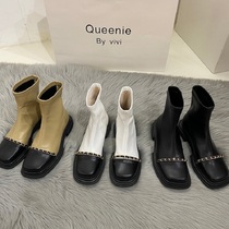 ITSK Lean Slim Martin Boots Woman Small Scent Wind White Thick Base Short Boots