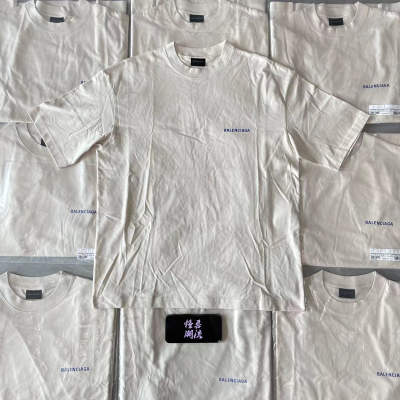 Balenciaga/Paris Balenciaga 24Ss Short-Sleeved T-Shirt with Blue Letter Print Logo on the Front and Back