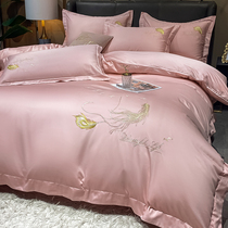 40 cotton four-piece set of light luxury wind long staple cotton embroidery quilt cover European style simple bed sheets nude sleeping bedding