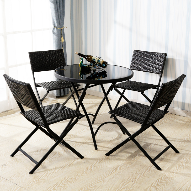 Folding balcony table and chairs tea table rattan chair Three sets Composition Outdoor Home innate Garden Living room Dining Room Table Iron Art Chair