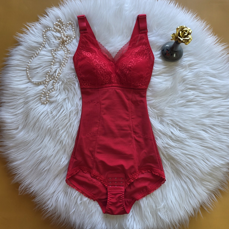 Red Shapewear with Strong Compression for Tummy Control, Waist Cinching, Tight-Fitting Bodysuit, Side Breast Support, Body Shaping Garment for Marriage in One's Zodiac Year