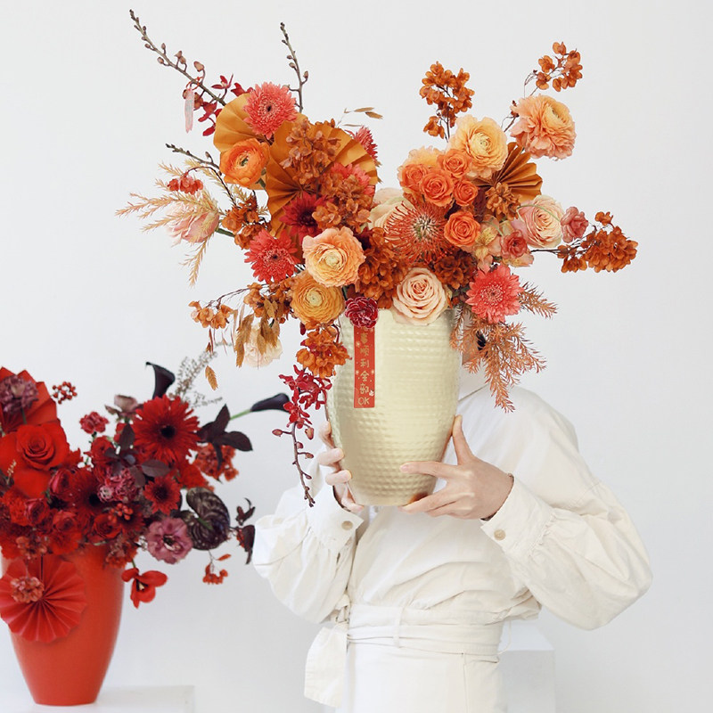 Nordic Light Lavish Iron Art Creative Vase Container Round Bowl Body Metal Flower Pot Family Residence Decorative Floral Table Hem